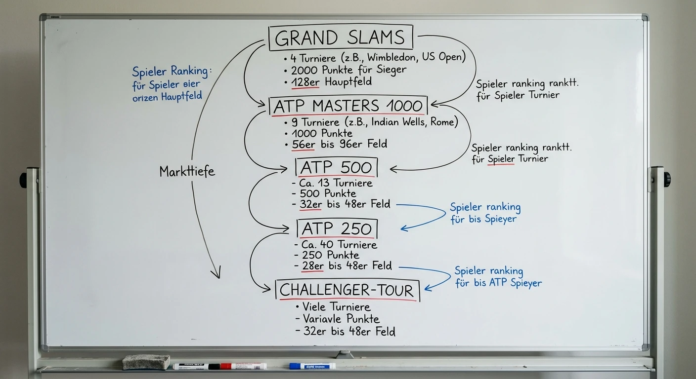 ATP-Turnierstruktur Grand Slam Masters 1000 Challenger als Grundlage für Handicap-Linien