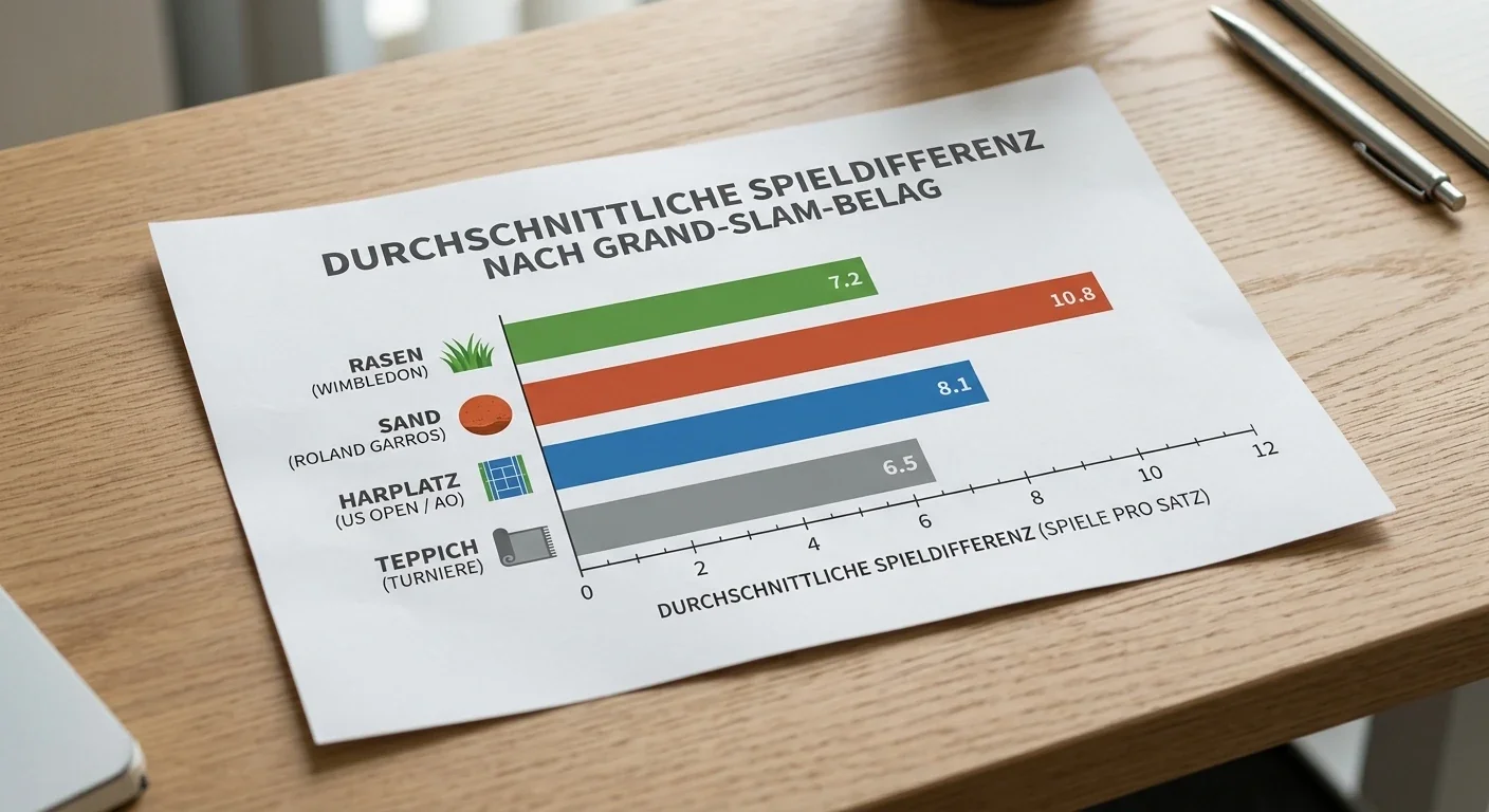 Game-Differenzen bei Roland Garros im Vergleich zu anderen Grand Slams auf verschiedenen Belägen