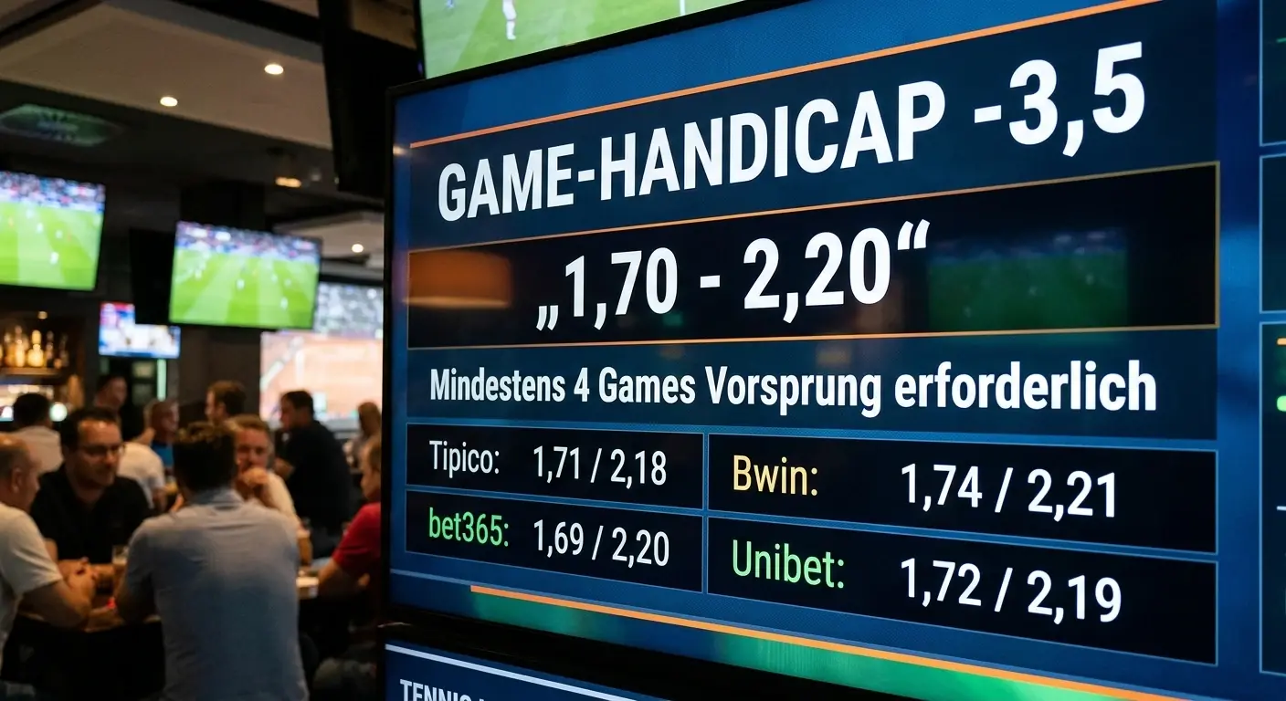 Game-Handicap -3,5 Tennis: Mindestens 4 Games Vorsprung erforderlich, Quotenbereich 1,70 bis 2,20