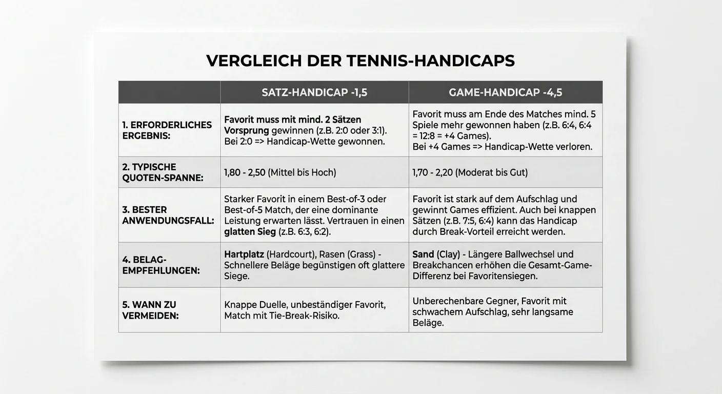 Satz-Handicap vs. Game-Handicap beim Tennis: Marktvergleich für Wettspieler mit unterschiedlichen Analyseansätzen