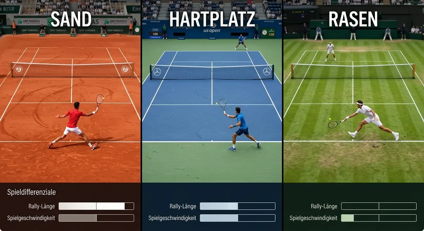 Belag-Vergleich Hartplatz vs. Sand vs. Rasen für Tennis Handicap Wetten