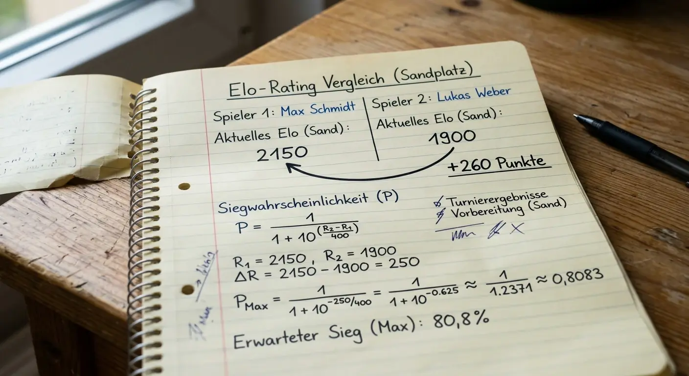 Elo-Rating-Vergleich zweier Tennis-Spieler auf Sand für Handicap-Prognosen via UltimateTennisStats