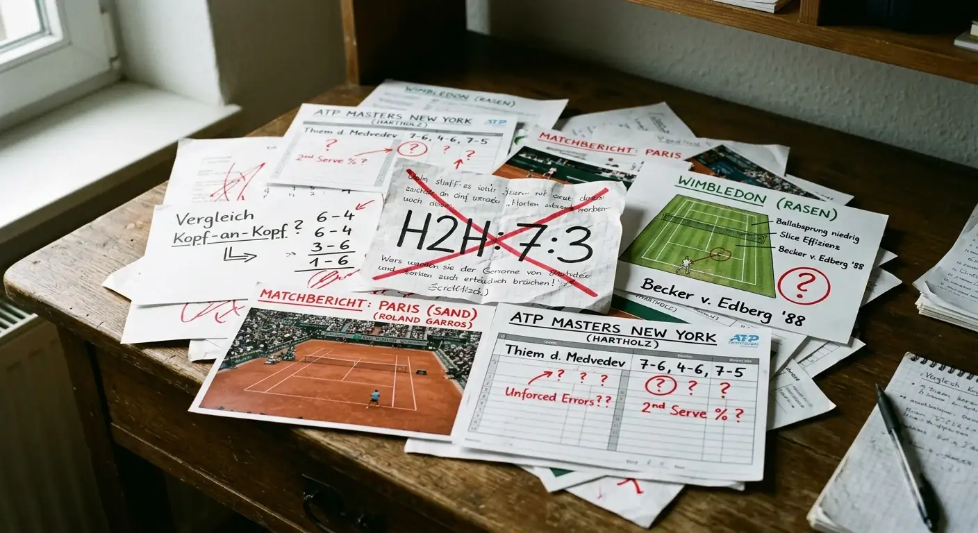 Rohe H2H-Daten ohne Belagsfilterung für Tennis Handicap Analyse führen zu Fehlprognosen