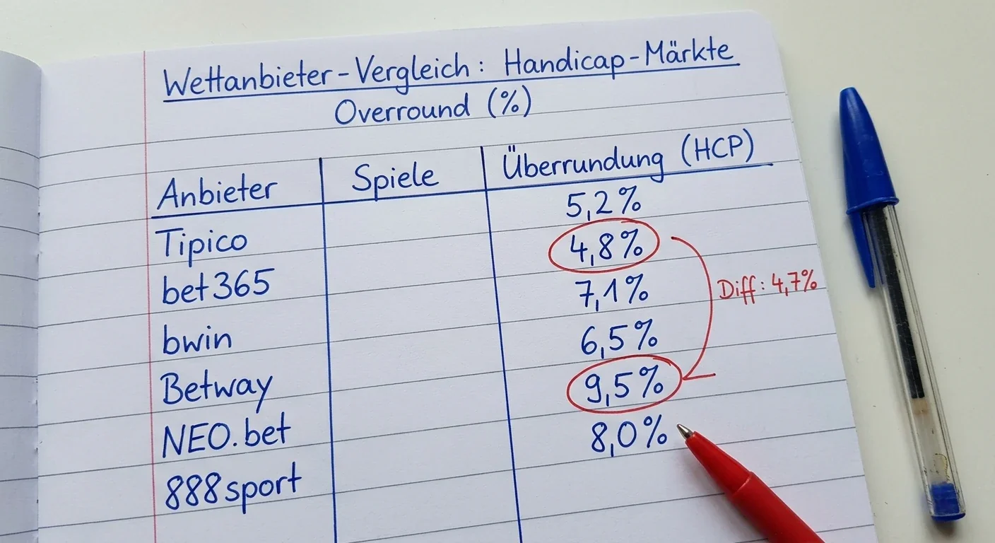 Buchmacher-Margen im Vergleich bei Tennis Handicap Märkten — Overround-Unterschiede zwischen GGL-lizenzierten Anbietern