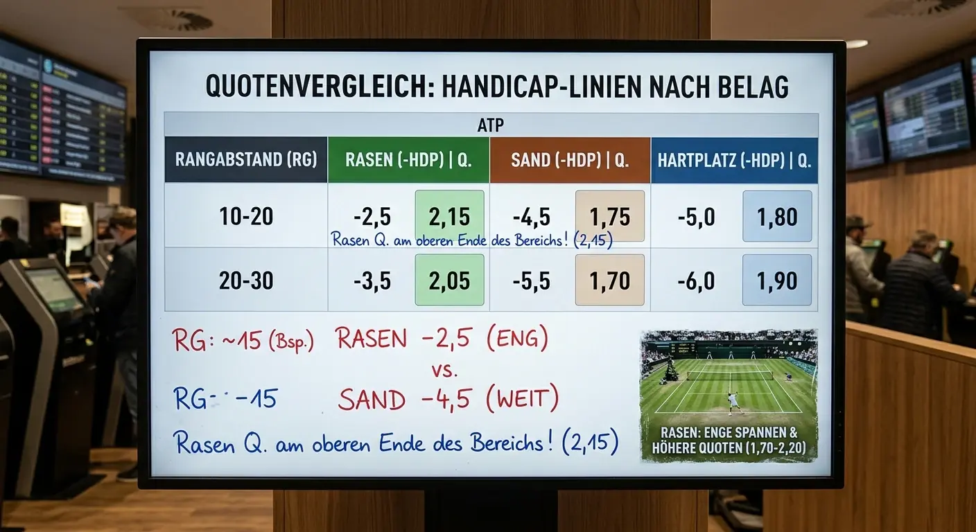 Enge Handicap-Linien auf Rasen im Vergleich zu anderen Belägen bei Tennis Wetten