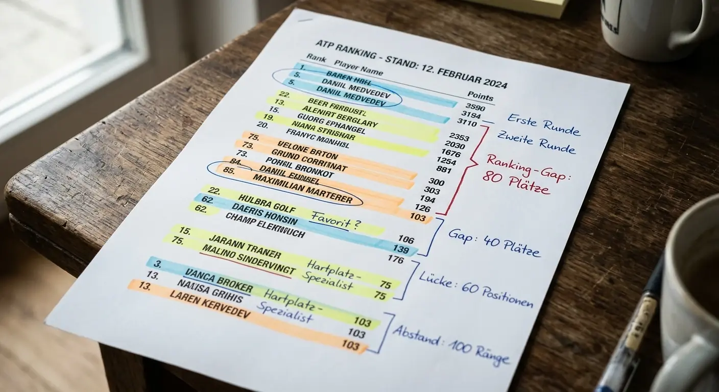 Große Ranking-Gaps in frühen Turnierrunden erzeugen attraktive Favoriten-Handicap-Linien beim Tennis
