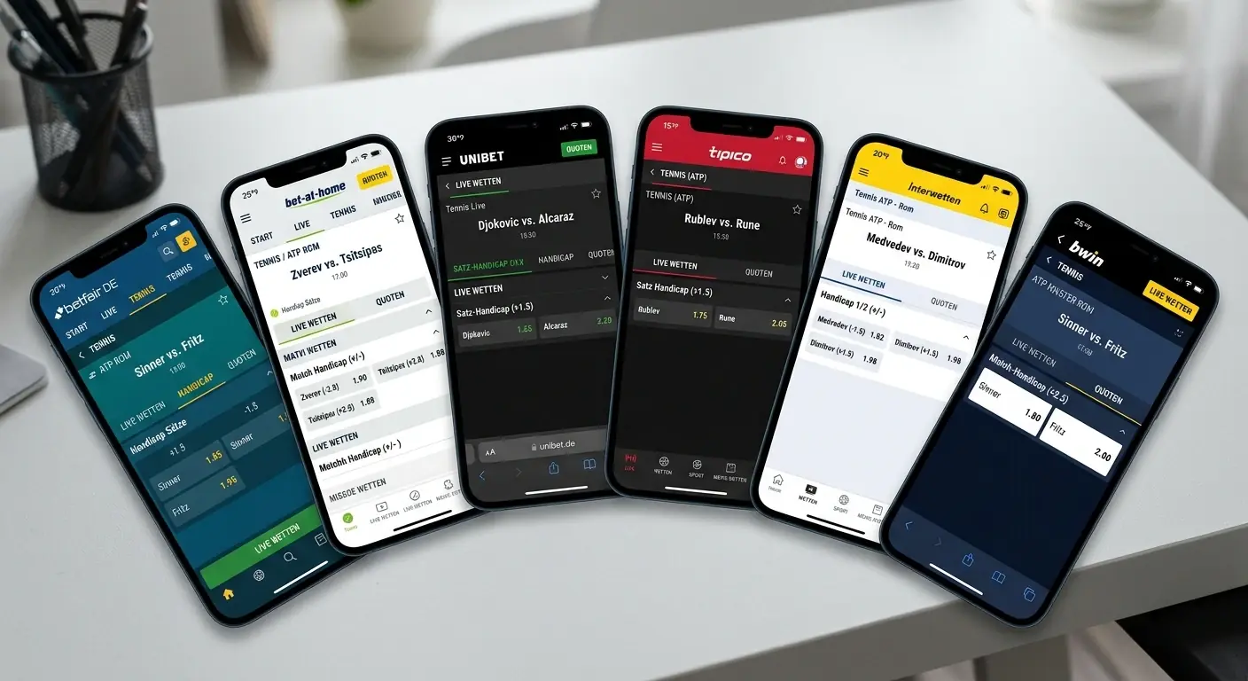 Vergleich der GGL-lizenzierten Anbieter-Apps für Tennis Live Handicap Wetten auf dem Smartphone