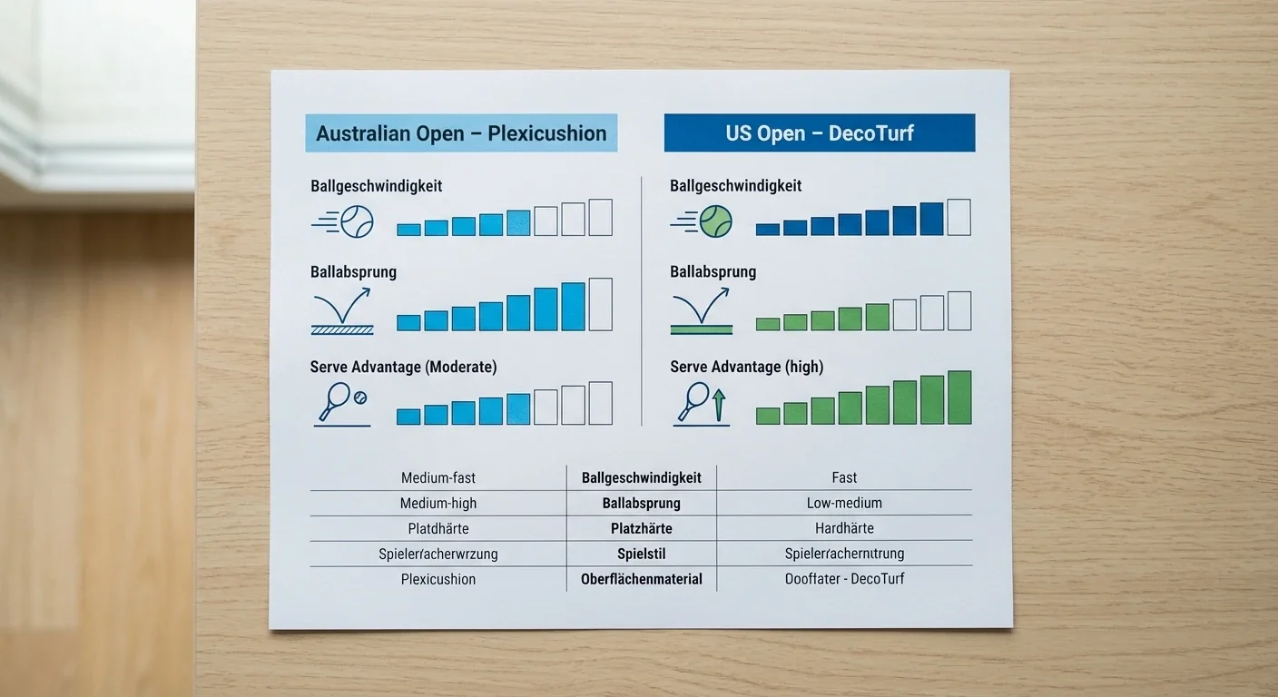 Vergleich Australian Open und US Open Hartplatz-Spielbedingungen und Handicap-Marktunterschiede